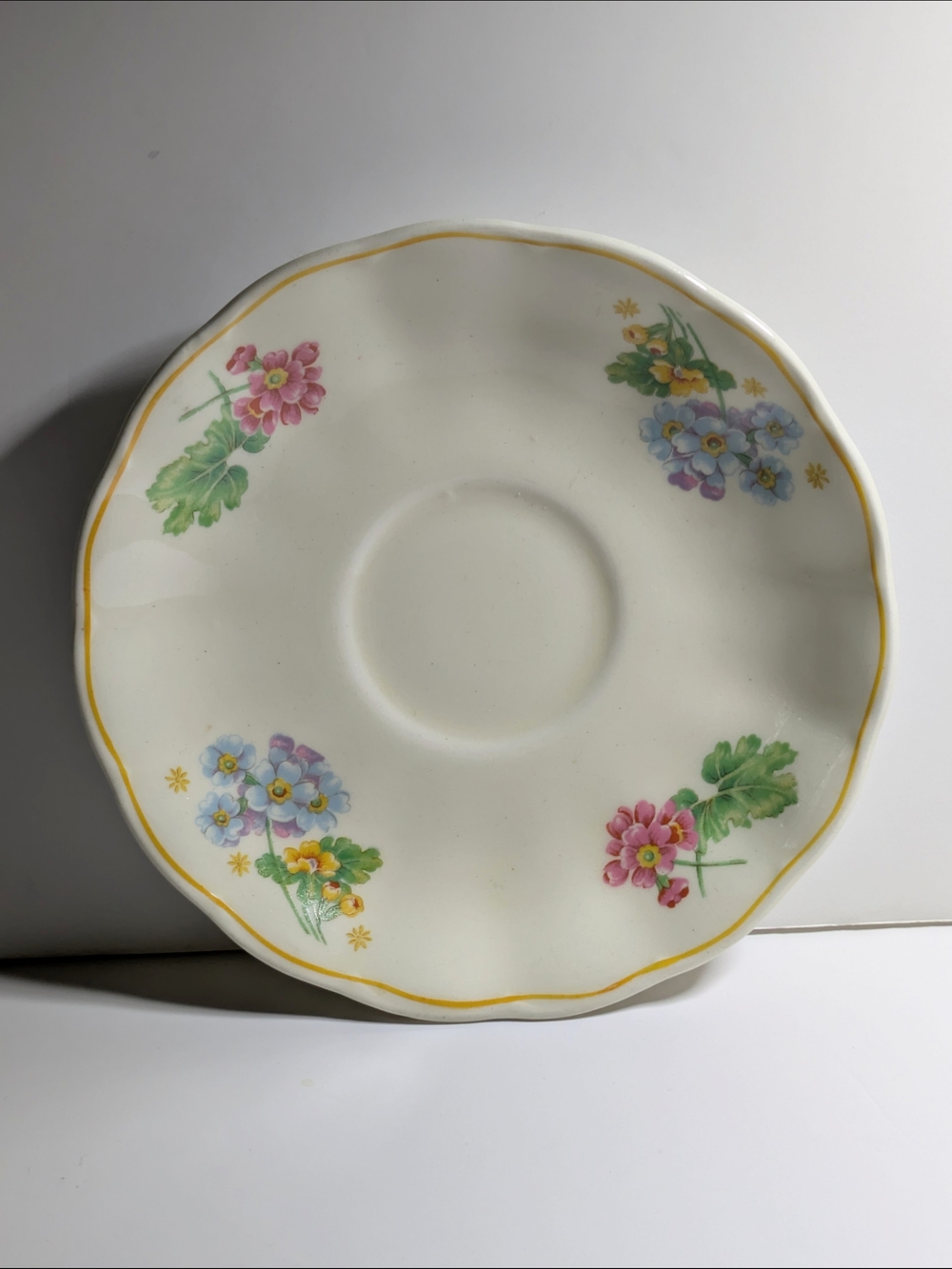 Grindley Creampetal Saucer Vintage England Pink Blue Flowers Cottagecore Floral